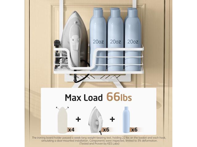 KES Over The Door Ironing Board Holder, Ironing Board Hanger Over Door Organizer with Storage Shelf Y and T Shaped Fits for 1 3/8 Doors White,...