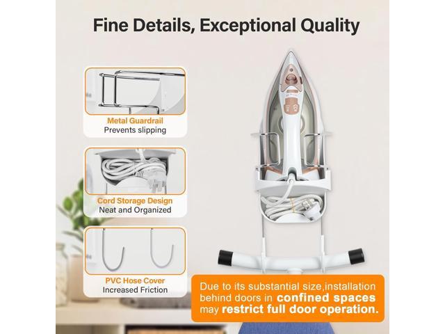 Alpinista Ironing Board Hanger Wall Mount Ironing Board Holder Wall Mount for Laundry Rooms Storage Organizer, White