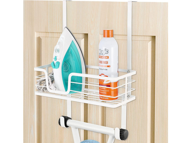 KES Ironing Board Hanger, Over The Door Ironing Board Holder, T-Leg Ironing Board Door Hanger for 1 3/4' Door, Metal Iron Holder White, HIR500B-WH