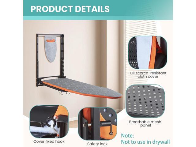 Wall Mounted Ironing Board with Iron Holder, 42 X 14 Compact Mount Foldable Ironing Board for Small Spaces, Space Saving with Cotton Fabric Cover...