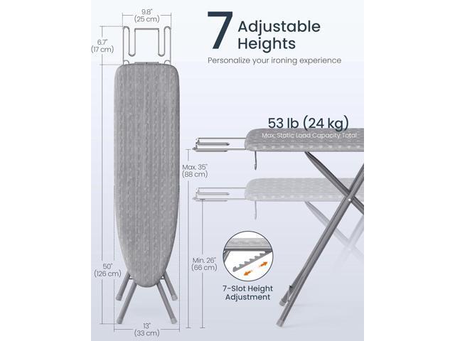 SONGMICS Ironing Board, Foldable Iron Board, Height Adjustable up to 35 Inches, with 4 Layered Cover and Pad, Iron Rest, Hook, Steel X-Legs, for...