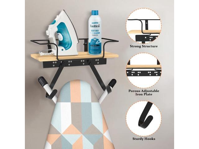 SMZCTYI Iron Board Holder, Wall Mount with Adjustable Hooks for Y & T-Leg Iron, Base Basket for Laundry Room, Bedroom
