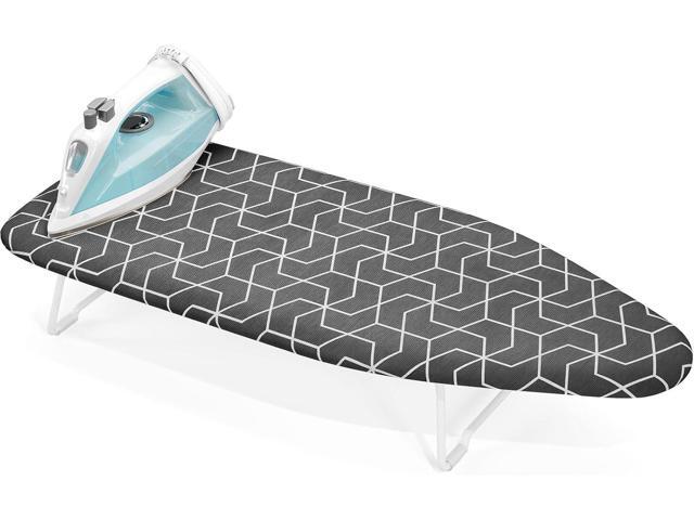 Small ironing board tabletop with heat resistant cover, Compact mini ironing board with metal mesh frame, For dorms, aprtment and travel, Hook for...