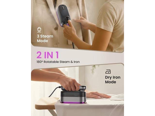 LOXP 2-in-1 Handheld Steamer and Iron for Clothes, 1000W Travel Steamer with Ceramic Soleplate, 9s Fast Heat-Up, Leak-Proof 170mL Tank, Self-Clean,...