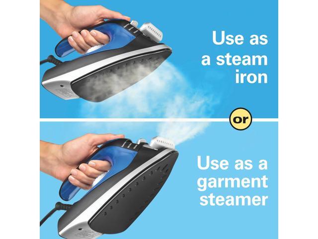 Hamilton Beach 2-in-1 Steam Iron for Clothes and Garment Steamer with 5 Temperature Settings, Nonstick Soleplate, 1200 Watts, 8 Cord, Black & Blue...