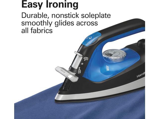 Hamilton Beach 2-in-1 Steam Iron for Clothes and Garment Steamer with 5 Temperature Settings, Nonstick Soleplate, 1200 Watts, 8 Cord, Black & Blue...