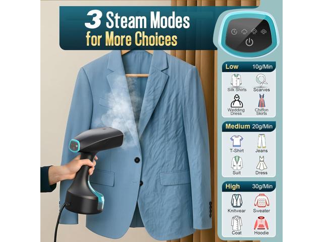 Steamer for Clothes, 1900W Strong Penetrating Steam Portable Handheld Garment Steamer Clothes Steamer with 3 Steam Settings, Fabric Brush, 300ml...