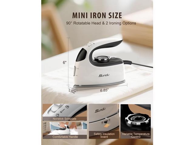 Sundu Small Iron for Clothes with Steam,Travel Iron Portable Non-Stick Soleplate Steamer for Quilting & Sewing,300 Microsteam Holes,90ml Water...
