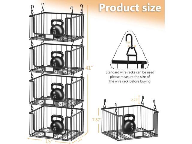 4-Tier Hanging Laundry Room Organizer with Label Cards,Foldable Wire Shelf Basket with 4 Rotating Hooks,Stacked Laundry Basket Organizer,Storage...