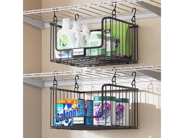 4-Tier Hanging Laundry Room Organizer with Label Cards,Foldable Wire Shelf Basket with 4 Rotating Hooks,Stacked Laundry Basket Organizer,Storage...