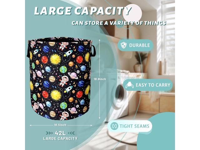 Funny Astronaut Laundry Basket Foldable With Handles Galaxy Tote Bag Oxford Cloth Colorful Planet Laundry Hamper Clothe Storage Bucket Toy...
