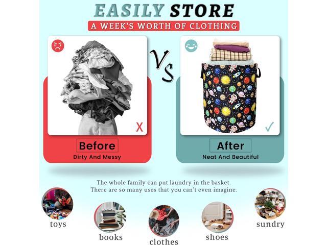 Funny Astronaut Laundry Basket Foldable With Handles Galaxy Tote Bag Oxford Cloth Colorful Planet Laundry Hamper Clothe Storage Bucket Toy...
