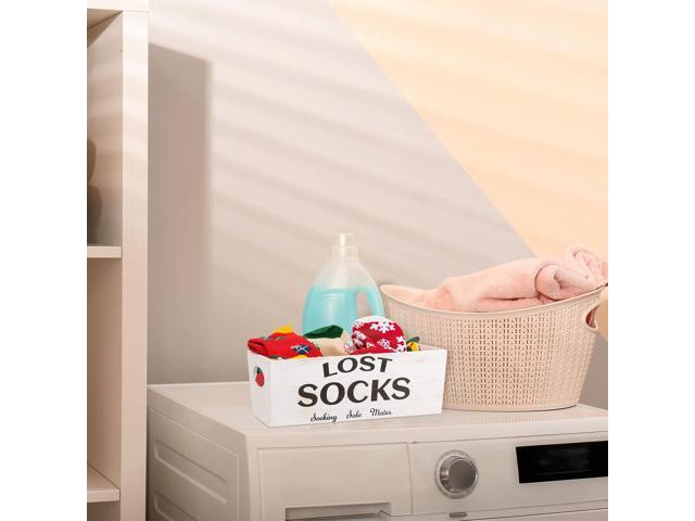 Blulu Lost Socks Basket Sign Farmhouse Laundry Room Decor and Accessories Lost Socks Bin Hanging Wall Storage Organization for Laundry Room...
