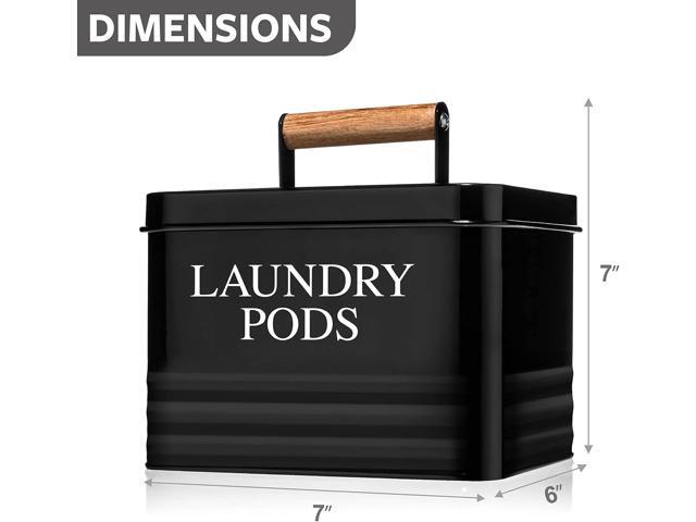 Calindiana Modern Farmhouse Metal Laundry Pods Holder with Lid - Space Saving Organization, Holds 81 Pods, Black