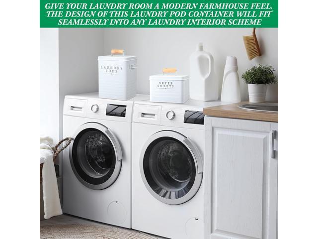 Yaocom 2 Pcs Laundry Pod Container with Dryer Sheet Holder Farmhouse Laundry Room Decor Organization and Storage Detergent Container Box with Lid...