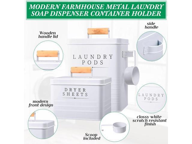 Yaocom 2 Pcs Laundry Pod Container with Dryer Sheet Holder Farmhouse Laundry Room Decor Organization and Storage Detergent Container Box with Lid...