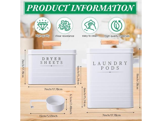Yaocom 2 Pcs Laundry Pod Container with Dryer Sheet Holder Farmhouse Laundry Room Decor Organization and Storage Detergent Container Box with Lid...