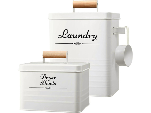 Cruleen Farmhouse Metal Laundry Pods Container with Dryer Sheet Holder for Organization and Storage, Laundry Room Decor - Holds 156 Pods and 300...