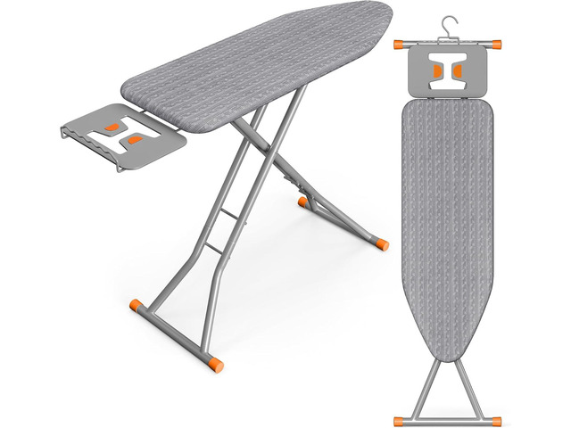 SONGMICS Ironing Board, Retractable Iron Rest, Foldable Iron Board, 43 x 13 Inches, Space-Saving, Height Adjustable, Padded with Cover, Hook, Dove...