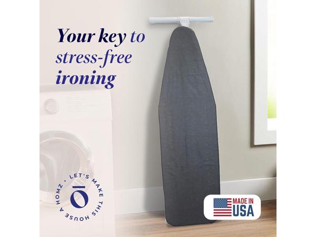 Homz T-Leg Clothes Ironing Board, Portable Compact Foldable Standard Size Adjustable Height with Foam Pad & Cotton Cover, Charcoal Gray