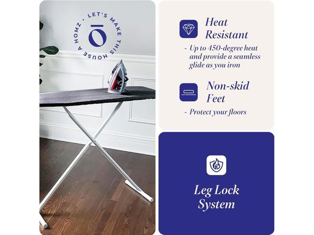 Homz T-Leg Clothes Ironing Board, Portable Compact Foldable Standard Size Adjustable Height with Foam Pad & Cotton Cover, Charcoal Gray