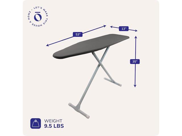 Homz T-Leg Clothes Ironing Board, Portable Compact Foldable Standard Size Adjustable Height with Foam Pad & Cotton Cover, Charcoal Gray