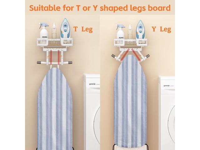 Ironing Board Holder Wall Mount, Iron Board Wall Hanger, Sewing, Laundry Room Organization, White, T & V Shaped Space Saving Iron Holder for Laundry...