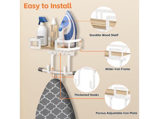 Ironing Board Holder Wall Mount, Iron Board Wall Hanger, Sewing, Laundry Room Organization, White, T & V Shaped Space Saving Iron Holder for Laundry...
