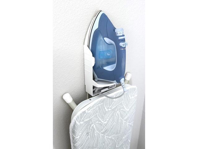 Sophisti-Clean Iron Board Laundry Room Organization and Storage with Hooks, White