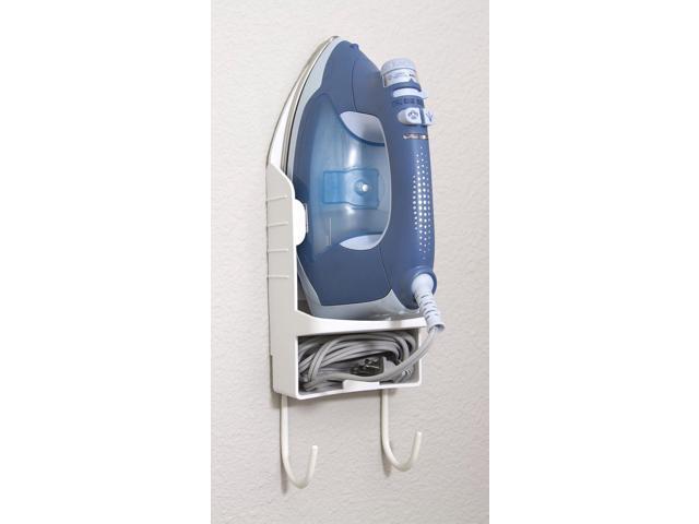 Sophisti-Clean Iron Board Laundry Room Organization and Storage with Hooks, White
