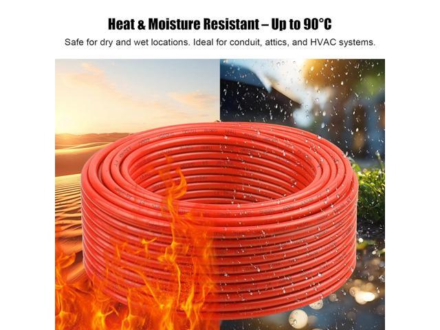 THHN Wire 100 FT, Single Bare Copper Conductor, 12AWG Red Electrical Wire, Solid Building Wire 600V Nylon Sheath Cable for Indoor/Outdoor Applications