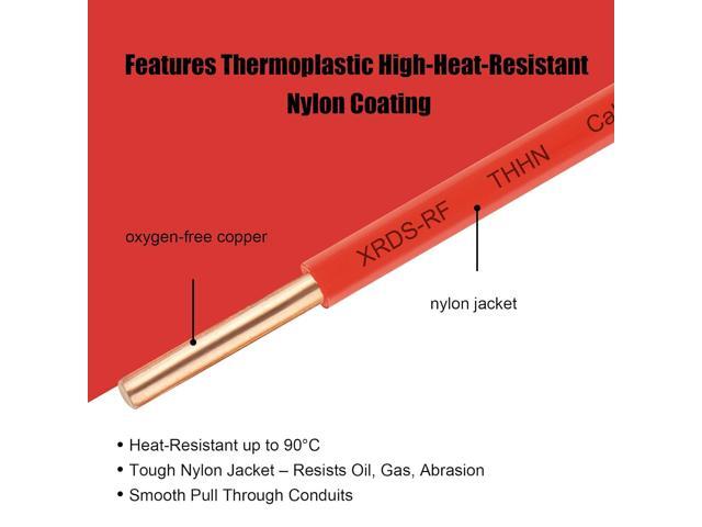 THHN Wire 100 FT, Single Bare Copper Conductor, 12AWG Red Electrical Wire, Solid Building Wire 600V Nylon Sheath Cable for Indoor/Outdoor Applications