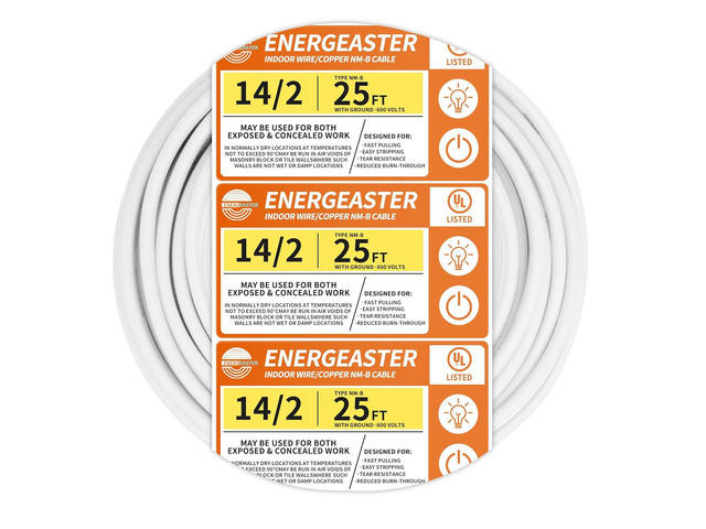 Energeaster Solid Indoor 14/2 W/G NMB Cable 25ft CoilElectrical Wire 14 Gauge Wire 2 Conductors Non-Metallic with Ground Wire(White)