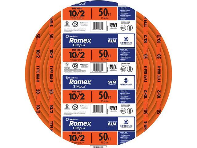 Southwire Romex Brand Simpull Solid Indoor 10/2 W/G NMB Cable 50ft coil - SW# 28829022