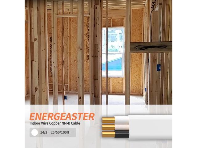 Energeaster Solid Indoor 14/2 W/G NMB Cable 100ft CoilElectrical Wire 14 Gauge Wire 2 Conductors Non-Metallic with Ground Wire(White)
