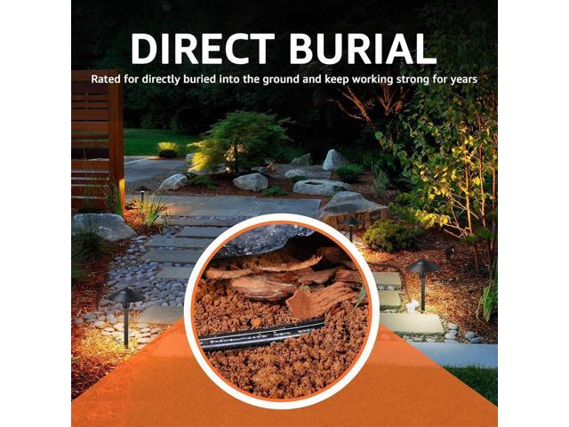 SUNVIE 100FT 16/2 Low Voltage Landscape Wire, 16 Gauge Low Voltage Stranded Copper Wire, 16 AWG 2 Conductor Electric Wire Direct Burial Lamp Wire...