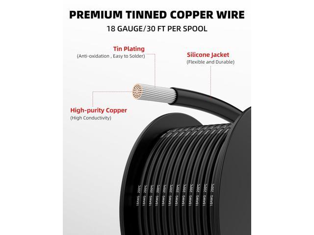 NAOEVO 18 Gauge Wire 180ft, 18 AWG Wire 6 Colors 30ft Each Spool, Flexible Silicone Tinned Copper Electrical Cable, Wiring kit for...