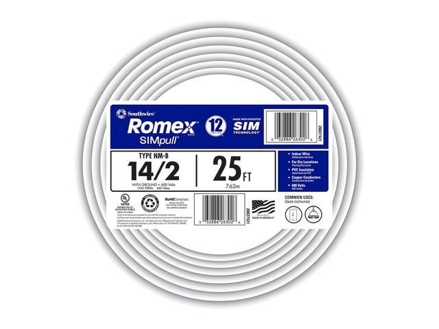 Southwire Romex Brand Simpull Solid Indoor 14/2 W/G NMB Cable 25ft coil - SW# 28827421