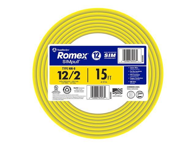 Southwire Romex Brand Simpull Solid Indoor 12/2 W/G NMB Cable 15ft coil - SW# 28828226