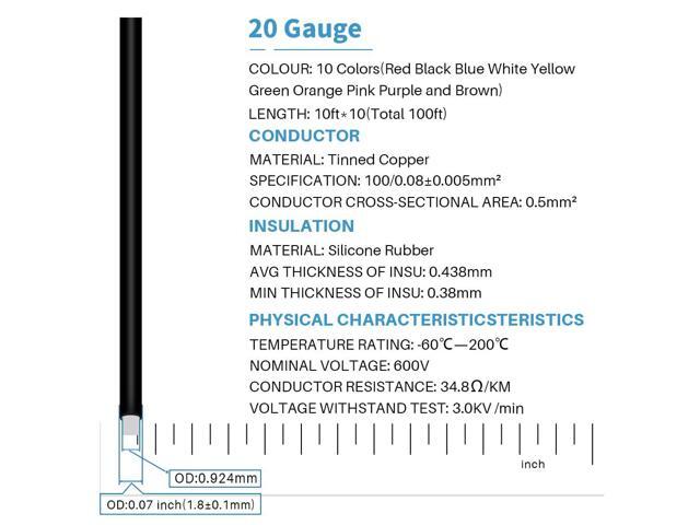 BNTECHGO 20 Gauge Silicone Wire Kit 10 Color Each 10 ft Flexible 20 AWG Stranded Tinned Copper Wire
