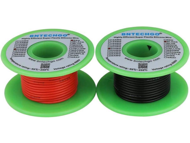 BNTECHGO 22 Gauge Silicone Wire Spool red 25ft and Black 25ft Flexible 22 AWG Stranded Tinned Copper Wire