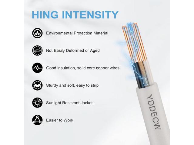 YDDECW 14/2 NM-B Wire with Ground - 10FT 14 Gauge Non-Metallic Sheathed Cable Pure Copper 14 AWG 2 Conductor Residential Indoor Wire for Outlets,...