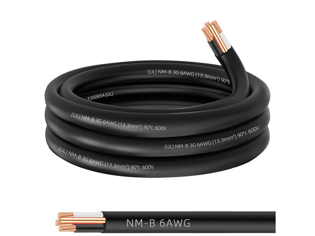 NM-B 6/3 Wire with Ground,15ft 6 AWG Copper Wire 6 Gauge 3 Conductor Nonmetallic Sheathed NM-B Cable,6/3 NM-B W/G Wire Stranded Indoor Residential...