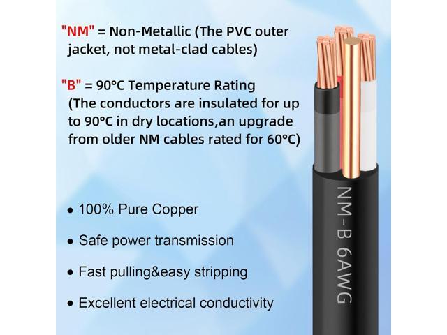 NM-B 6/3 Wire with Ground,20ft 6/3 6 AWG Copper Wire 6 Gauge 3 Conductor Nonmetallic Sheathed 6-3 NM-B Cable with Ground,Stranded Electrical...