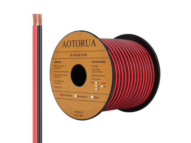 AOTORUA 100FT 18/2 Gauge Red Black Cable Hookup Electrical Wire, 18AWG 2 Conductor 2 Color Flexible Parallel Zip Wire LED Strips Extension Cord...