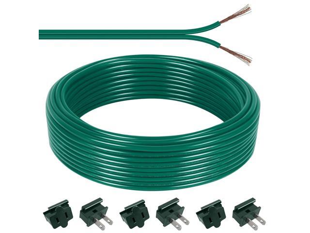60FT SPT-2 Christmas Electrical Wire with 6pcs Vampire Plugs, 18/2 Gauge Low Voltage Extension Cord, 18 AWG 2-Conductor Flexible Wire for Outdoor...