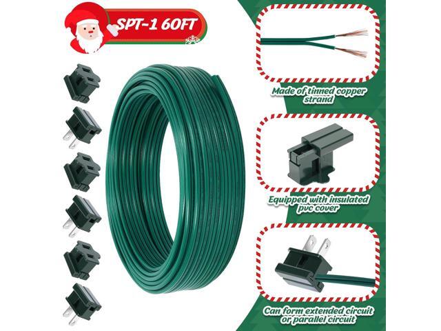 60FT SPT-1 Christmas Electrical Wire with 6pcs Vampire Plugs,18 Gauge Wire 2 Conductor Electrical Wire,18/2 Low Voltage Wire,18 AWG Wires Flexible...