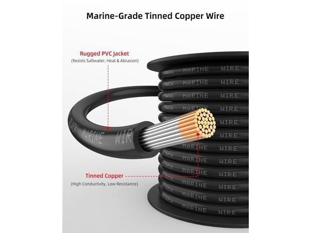 NAOEVO 18 Gauge Marine Wire, 18 AWG Tinned Copper PVC Marine Grade Wire, IP68 Waterproof/Corrosion-Resistant Electrical Cable for Boat, RV,...