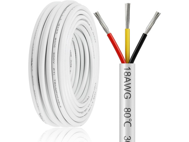 50FT 18 Gauge Wire 3 Conductor, 18AWG Electrical Wire, 18/3 Oxygen Free Stranded Tinned Copper Wire, Insulated Low Voltage Cable for LED Lamps...