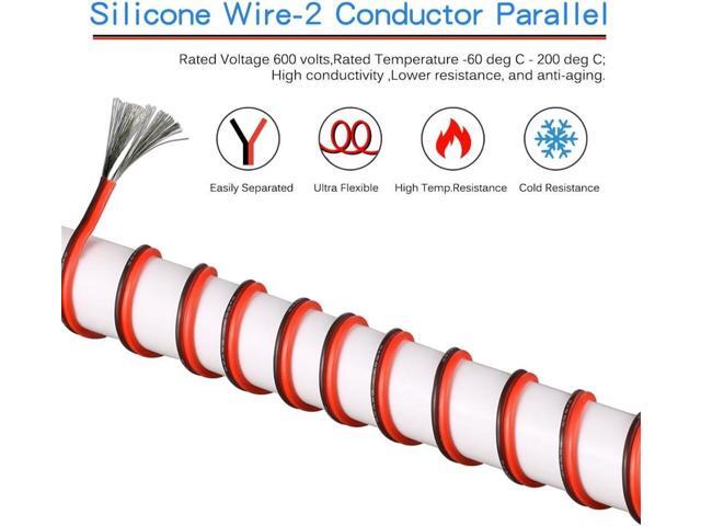 BNTECHGO 20 Gauge Flexible 2 Conductor Parallel Silicone Wire Spool Red Black High Resistant 200 deg C 600V for Single Color LED Strip Extension...